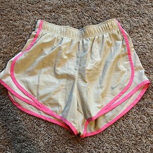 Nike Women's Cream and Pink Athletic Shorts